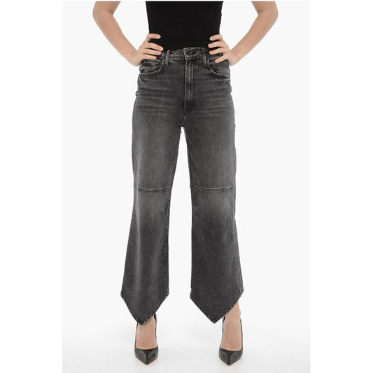 Mother Denim Dark Wash THE DAGGER FLOOD Jeans With Asymmetrical Ankle 25c