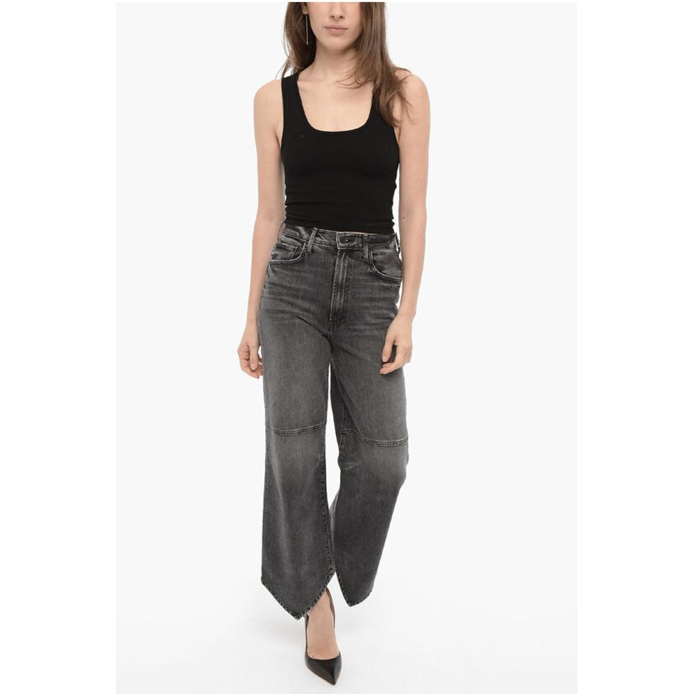 Mother Denim Dark Wash THE DAGGER FLOOD Jeans With Asymmetrical Ankle 25c