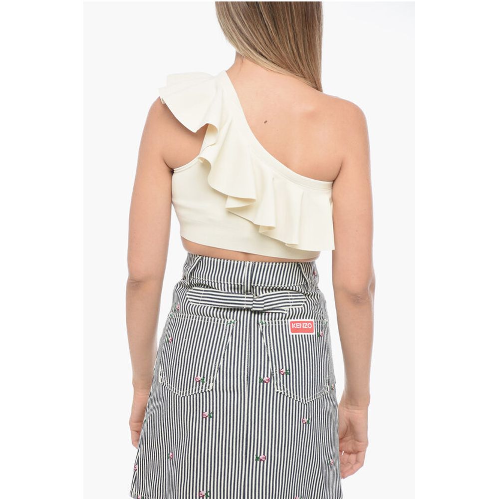 Celine Asymmetric Cropped Top with Ruffles