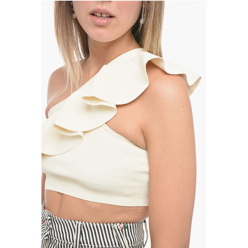 Celine Asymmetric Cropped Top with Ruffles