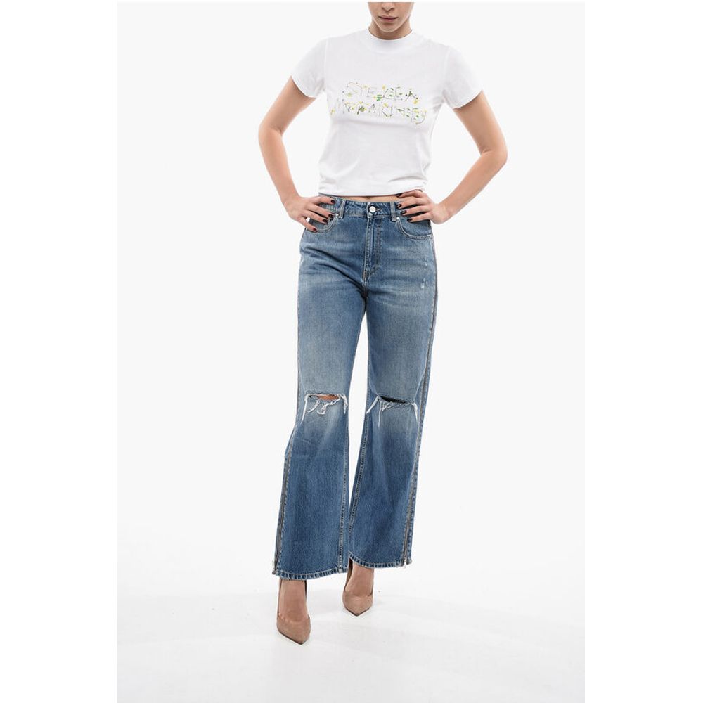 Stella McCartney Cropped Straight Fit Denims with Side Zips 26cm