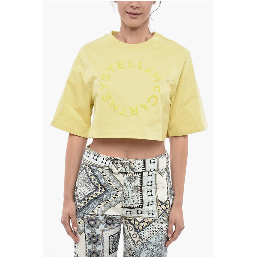 Stella McCartney Organic Cotton Crop T-Shirt with Flocked Logo