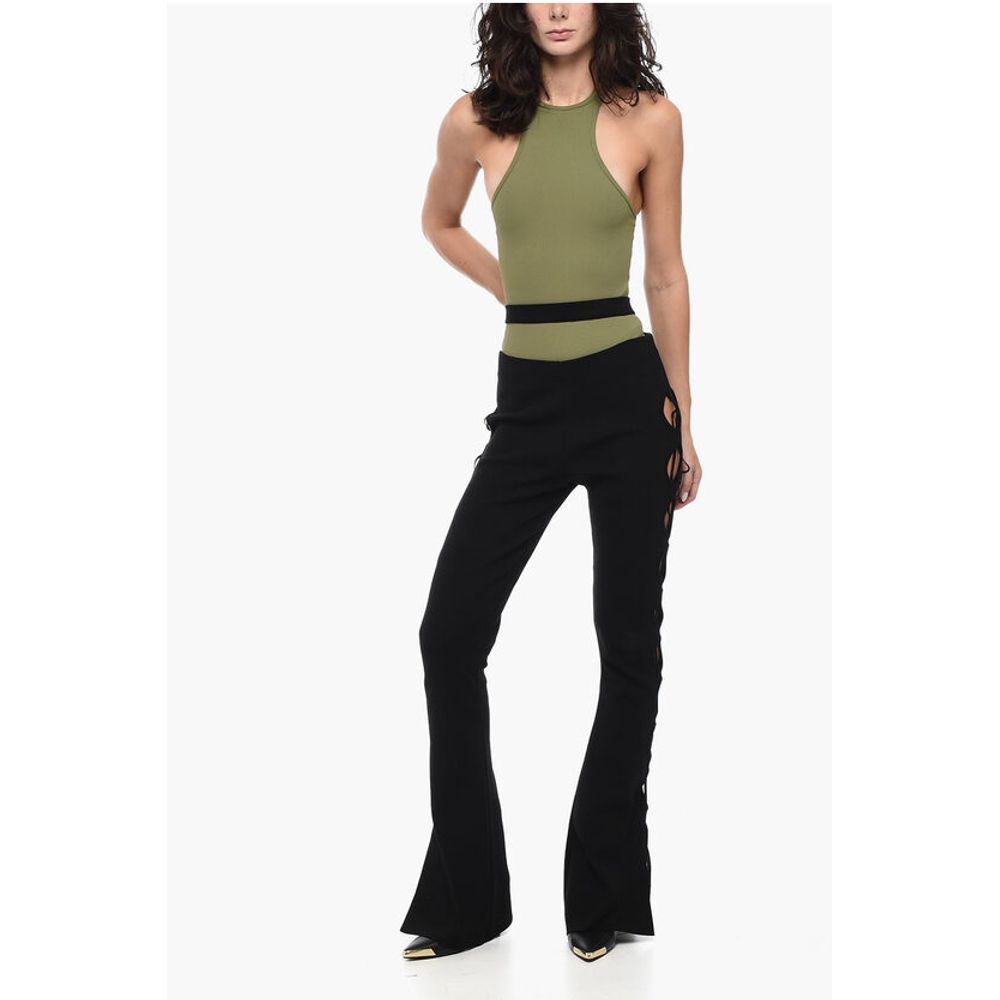 High-waisted Knit Flared Pants with Cut-out Details