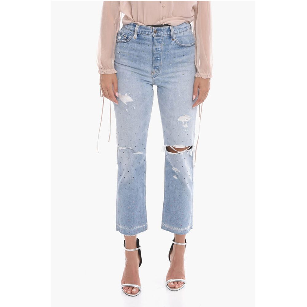 Amiri Cropped Fit Distressed Denims with Crystals 20cm