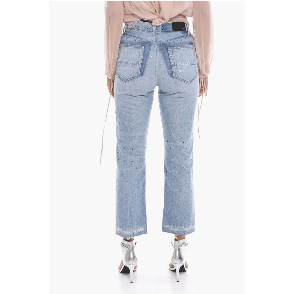 Amiri Cropped Fit Distressed Denims with Crystals 20cm