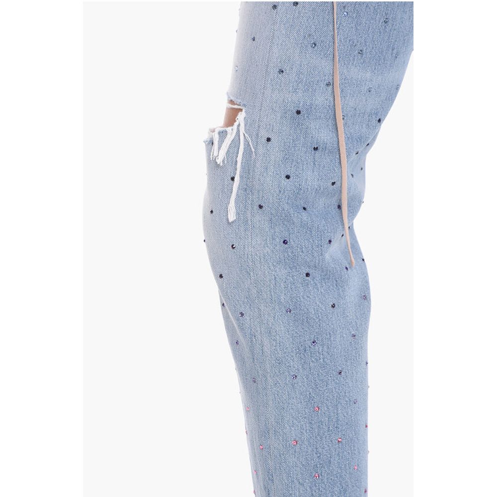 Amiri Cropped Fit Distressed Denims with Crystals 20cm