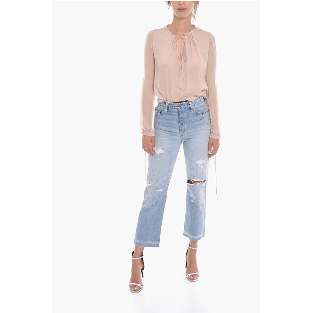 Amiri Cropped Fit Distressed Denims with Crystals 20cm