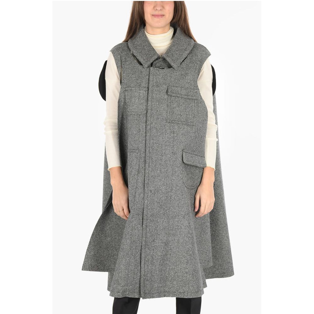 Maison Margiela MM0 plain herringbone cape with cut out details