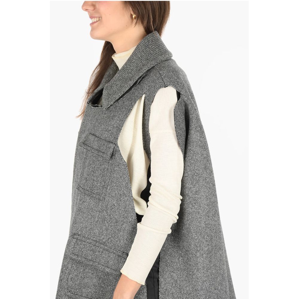 Maison Margiela MM0 plain herringbone cape with cut out details