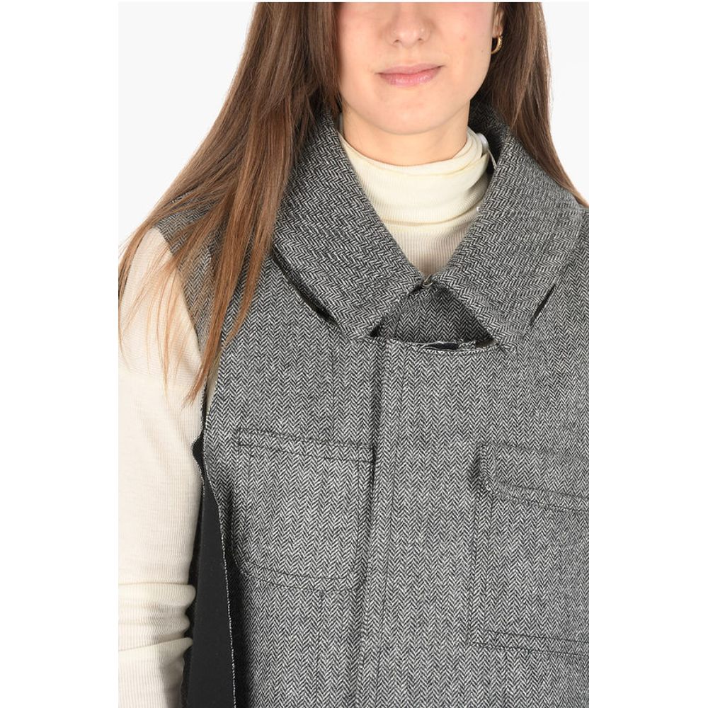 Maison Margiela MM0 plain herringbone cape with cut out details