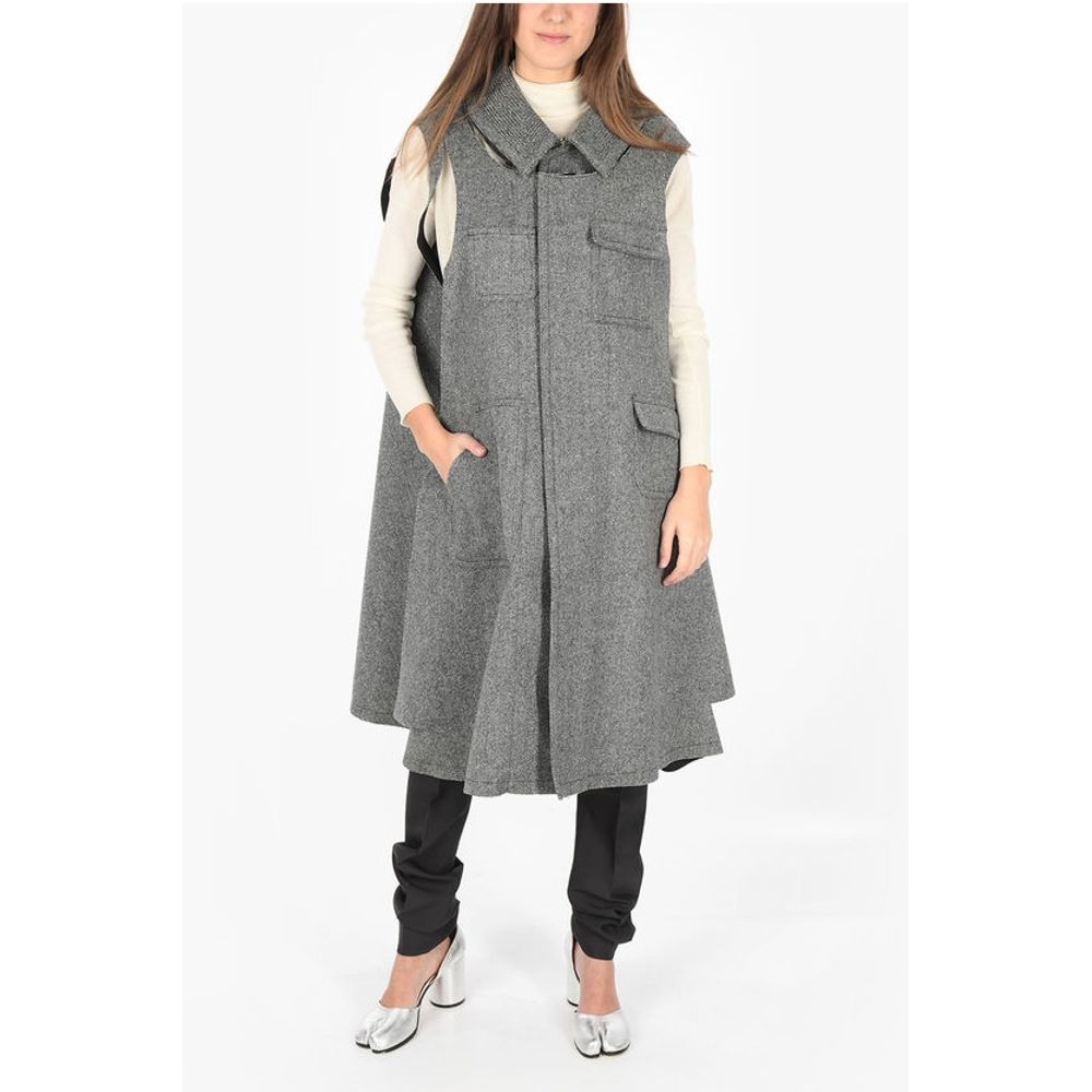 Maison Margiela MM0 plain herringbone cape with cut out details