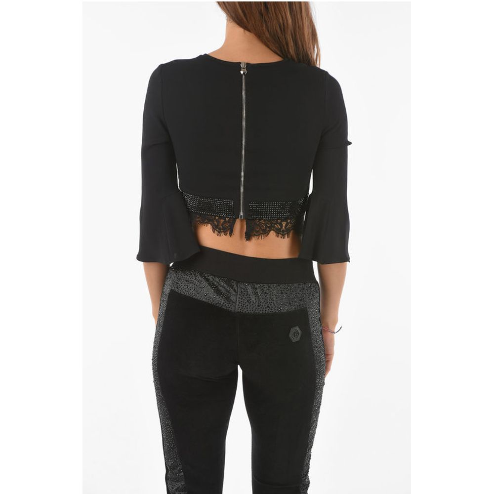 Philipp Plein COUTURE Lace Detail CAUSE YOU DON'T THINK Crop Top