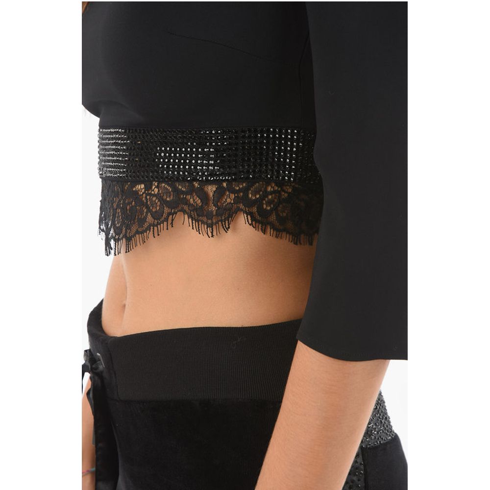 Philipp Plein COUTURE Lace Detail CAUSE YOU DON'T THINK Crop Top
