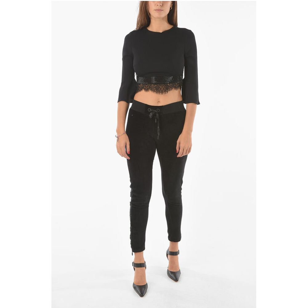 Philipp Plein COUTURE Lace Detail CAUSE YOU DON'T THINK Crop Top
