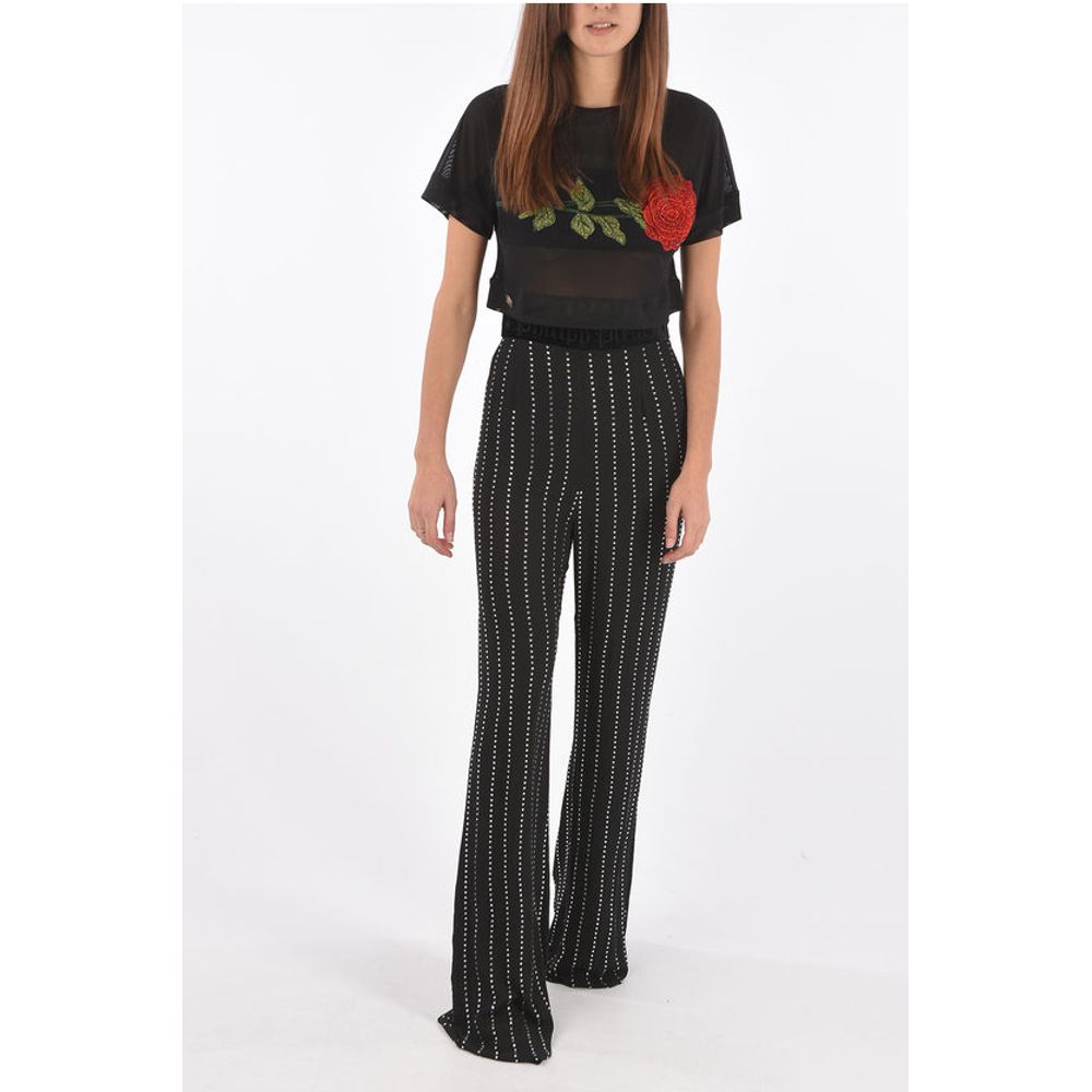 Philipp Plein COUTURE crystal all over high rise waist palazzo pants