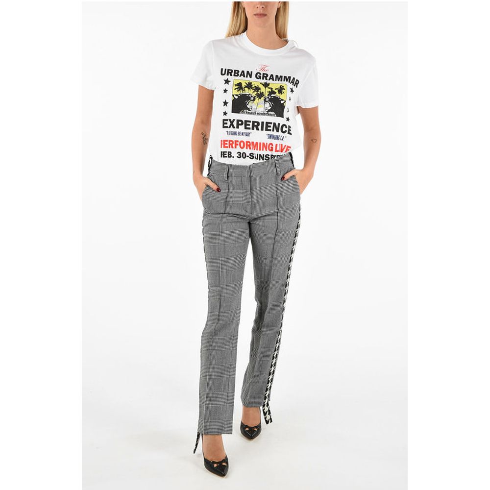 Off-White Virgin Wool Pied de Poule Print Trousers