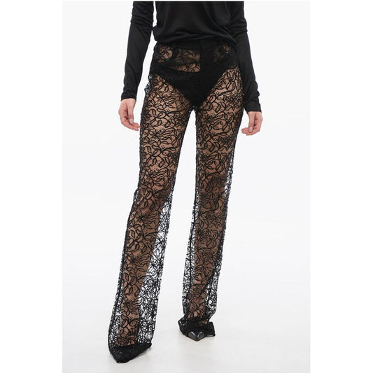 Saint Laurent Floral Lace Pants with Straight Leg