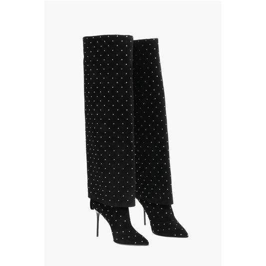 Balmain Suede ARIEL Boots with Rhinestoned Detail